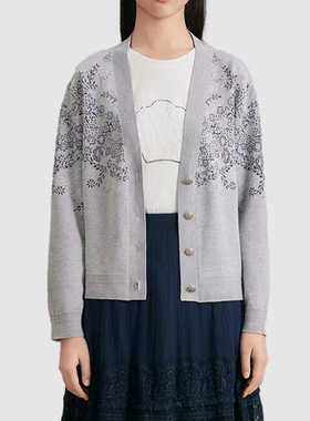 V*家春季新款丝毛混纺绣花针织开衫3385C