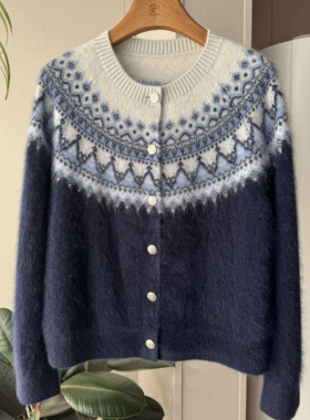 V*家2025冬新款100%山羊绒费尔岛针织开衫百搭毛衣上衣4344C