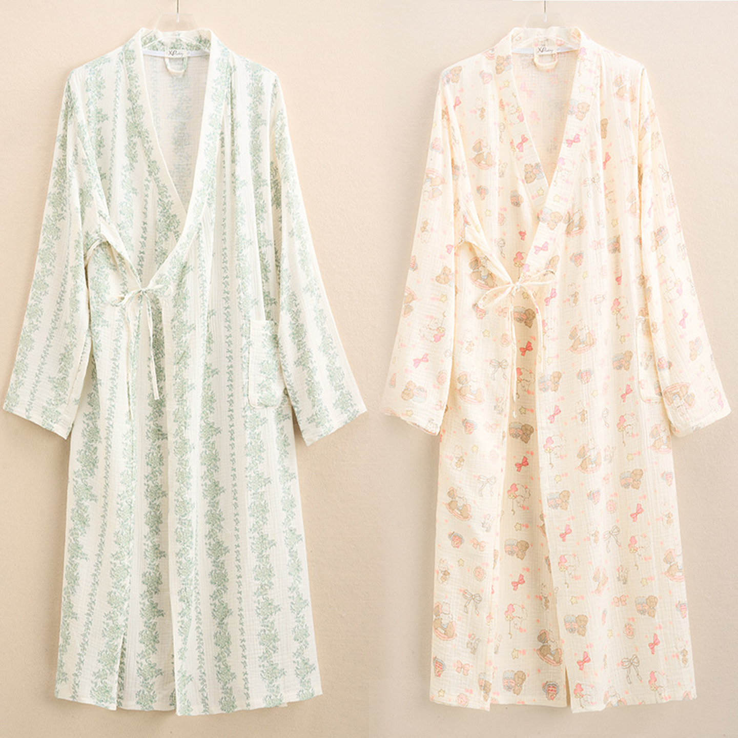 日式和服系带双层纱睡袍女士特大码睡衣200斤胖MM孕妇纯棉家居服