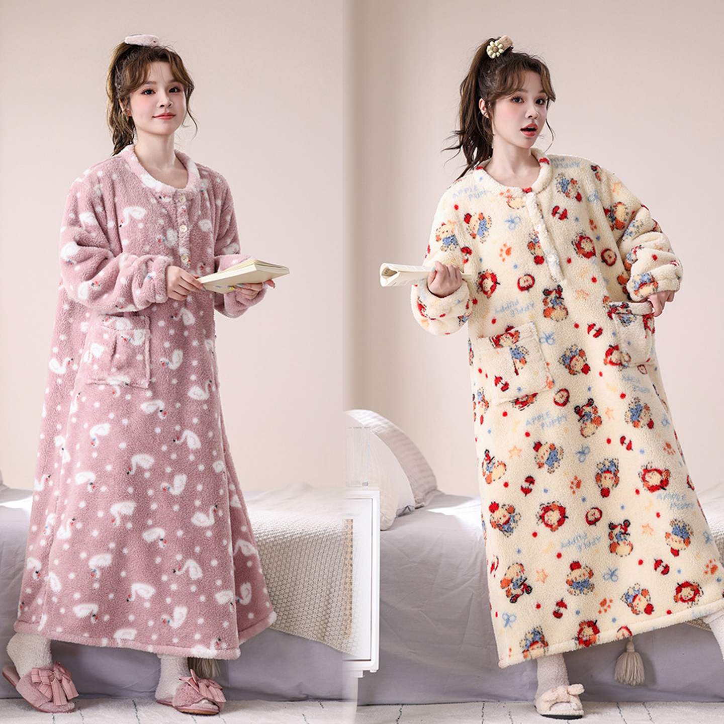 胖MM孕妇长款长裙珊瑚绒睡裙大码