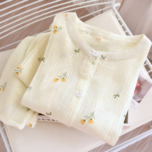 纯棉纱布月子服春夏6月份圆领哺乳衣孕妇睡衣产后喂奶大码家居服