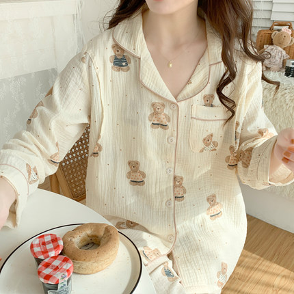 月子服春秋纯棉产后纱布春季5月份4产妇哺乳睡衣孕妇家居服