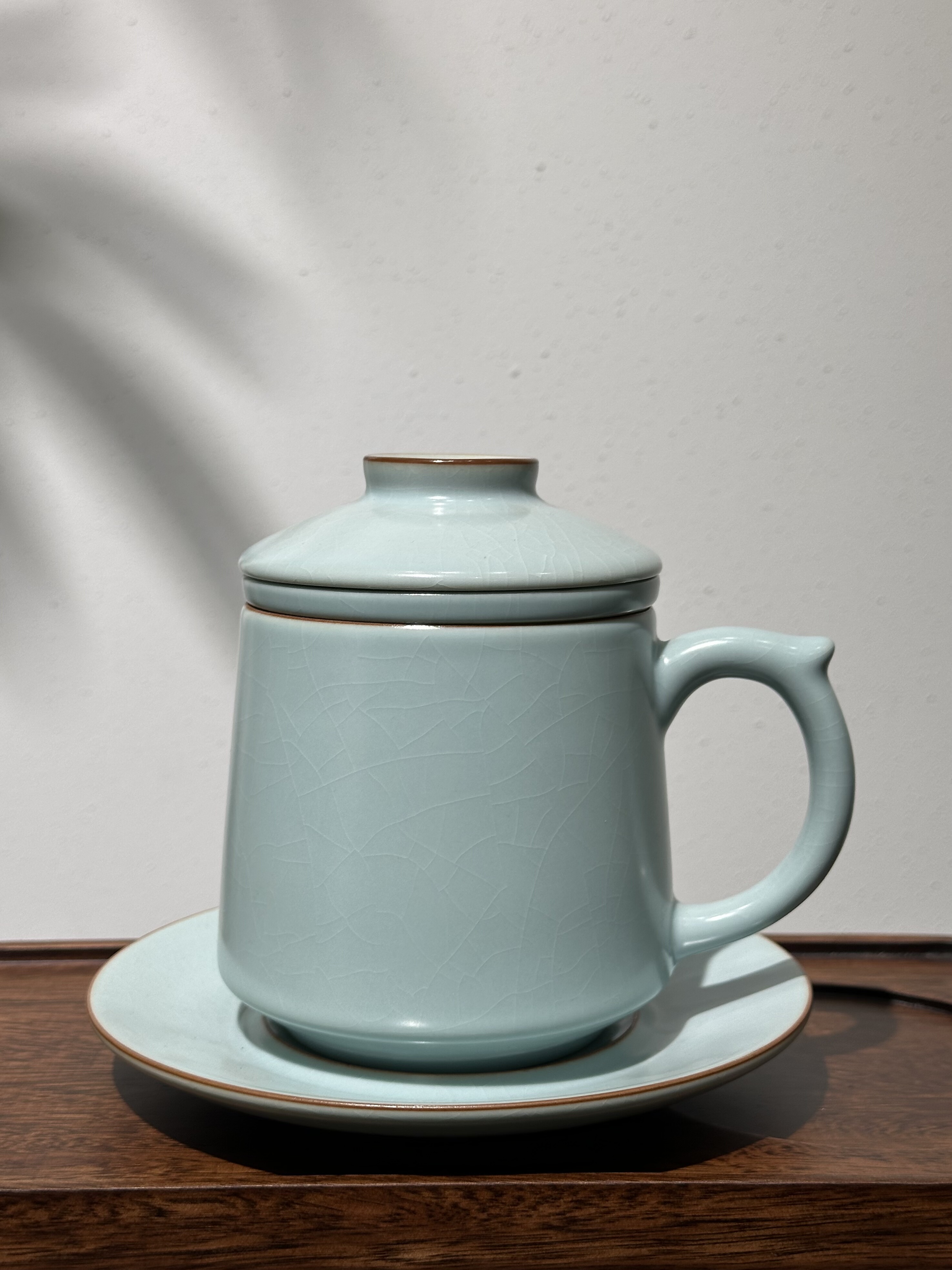 汝瓷汝窑办公陶瓷带盖水杯茶水分离泡茶杯玉质办公杯个人专用杯子