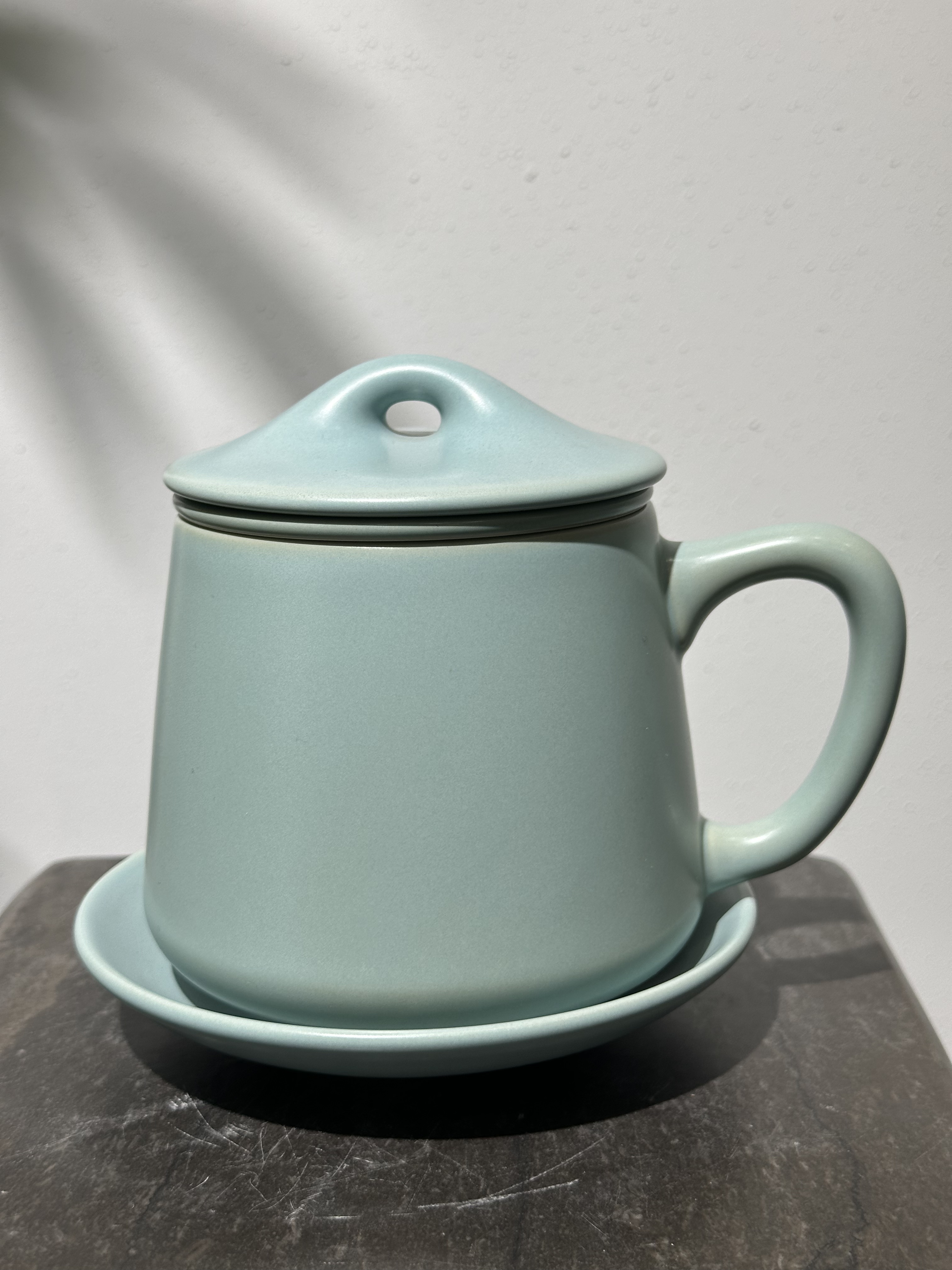 汝窑茶杯可养玉质石瓢手工汝瓷茶具品茗杯办公杯单杯带盖过滤
