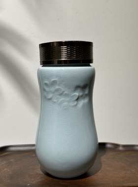汝瓷茶杯可养天青釉保温杯办公杯主人杯汝瓷茶具品茗杯雕刻花朵