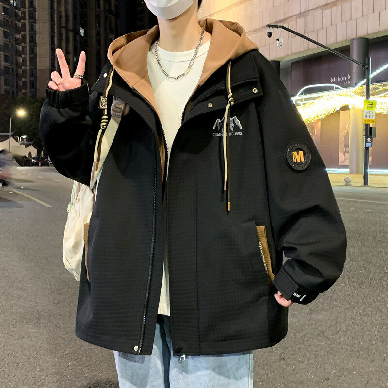 青少年假两件外套男生春季新款初高中生冲锋衣大学生春秋款夹克潮
