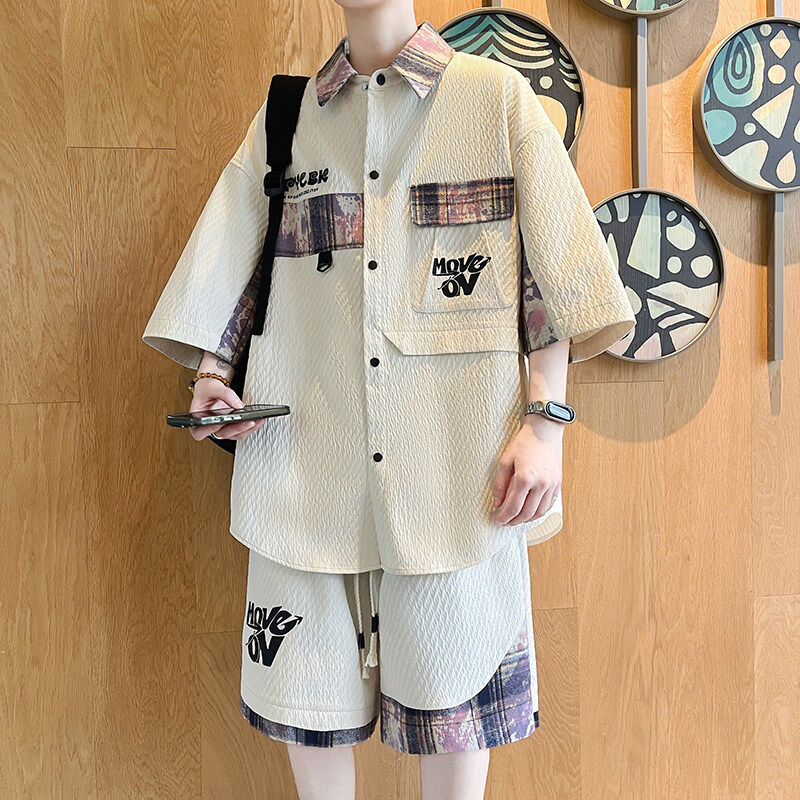 衬衫套装男夏季2025新款工装休闲衬衣男装一套搭配帅气夏天两件套