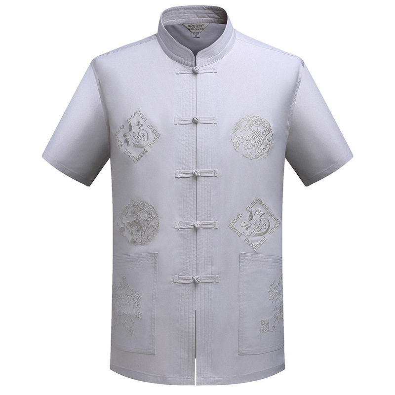 Middle and old age summer Short sleeved Tang costume man Cotton and hemp jacket Stand collar Chinese style shirt Chinese style Buddhist clothes Hanfuin the Men's clothing, National costume  category - from Buy2taobao.com to provide professional Taobao agent buy service