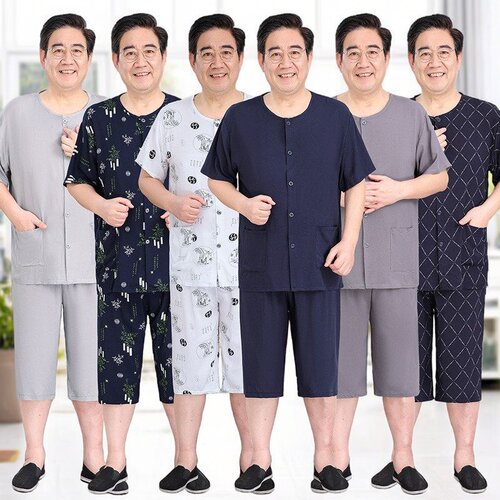 中老年人夏季短袖T恤睡衣套装