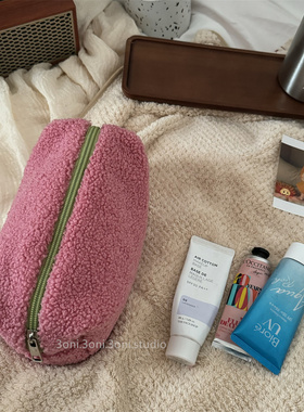 3oni 特别玫粉红中小号仿泰迪绒彩妆护肤品收纳包旅游便携化妆包