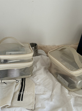 单/双层网纱沥水化妆包！日系淡黄色出差洗漱包旅行手提收纳包