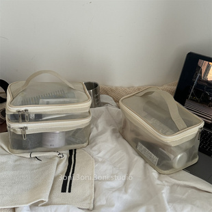 单/双层网纱沥水化妆包！日系淡黄色出差洗漱包旅行手提收纳包