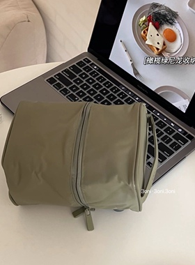 日系橄榄绿化妆包～质感尼龙布料防水收纳包便携洗漱包好看