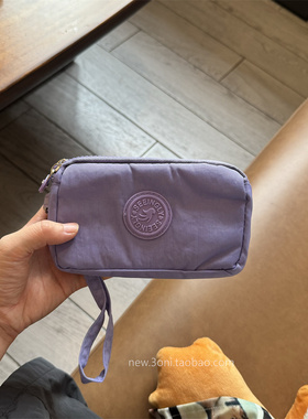 中号款！紫色三层手拿包！尼龙防水口红数据线杂物包旅游零钱包！