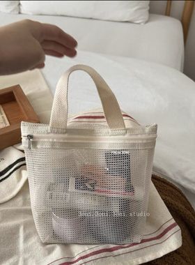 迷你网眼镂空小提袋！梧桐米色旅行洗漱包沙滩包健身收纳包好看