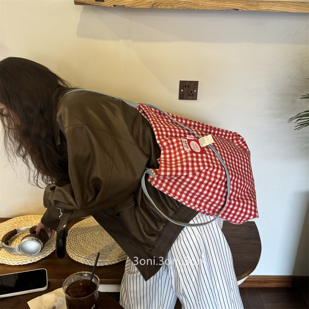 秋冬复古百搭包！日系红色格子毛昵大容量单肩包女生斜挎女包通勤,箱包皮具/热销女包/男包,时尚帆布包,淘宝优惠券,粉丝福利购,淘宝优惠卷