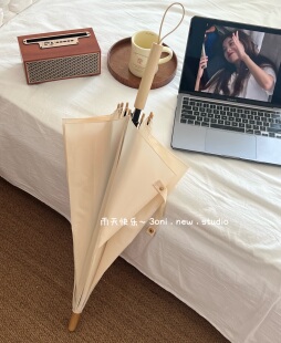 真 伞 日系梧桐米木柄长柄雨伞拍照配搭真 好看 可以给满分