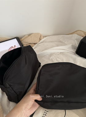 不分男女！高级黑色记忆复合布化妆品中小样收纳袋中性数据线袋