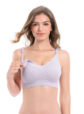 孕妇哺乳喂奶文胸超薄蕾丝边无钢圈无缝前开扣舒适防下垂孕期文胸