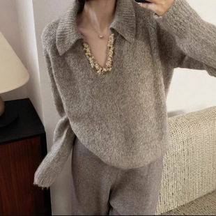 感套头冬季 针织衫 外搭上衣 红色v领宽松毛衣慵懒长袖 2025新年新款