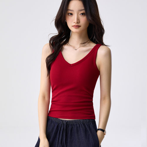 260g优可丝带杯垫V领吊带背心