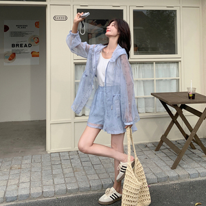 【大货出】2026夏新品蓝色透气连帽防晒衣两件套6008-P135-K198图片
