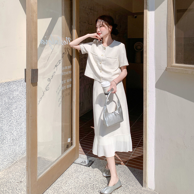 【新款】法式小香风夏季短袖百褶裙套装2B063-6189-P180-K288，女装连衣裙，浙宝005