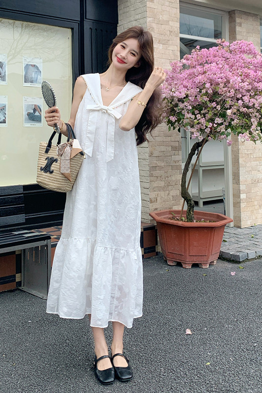 【新款大货出】法式海军领连衣裙女蝴蝶结无袖长裙6207-P165-K268,女装连衣裙,浙宝005