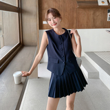 【新款】藏青色学院风西装马甲百褶裙两件套522-P175-K288，商品下架区，浙宝005