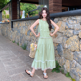 【新款】绿色两件套连衣裙女夏无袖花边木耳边503-P175-K288，女装连衣裙，浙宝005