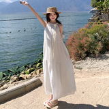 白色露肩挂脖连衣裙女2025夏季新款超仙绝美法式海边度假仙女长裙，女装连衣裙，浙宝005