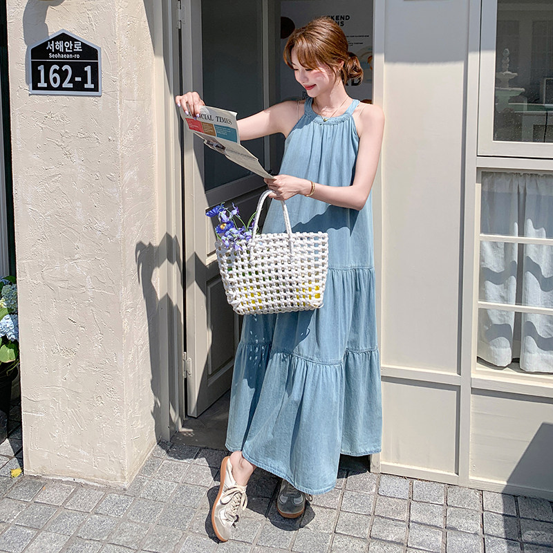 【大货已出】2026夏季新品蓝色薄牛仔挂脖连衣裙671-P125-K188,女装连衣裙,浙宝005