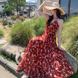 【大货足】法式度假风红色碎花吊带连衣裙女511-P155-K248，女装连衣裙，浙宝005