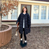 【现货】黑色羽绒服中长款圆领90白鸭绒005-6101-P305-K459，女装羽绒服，浙宝005