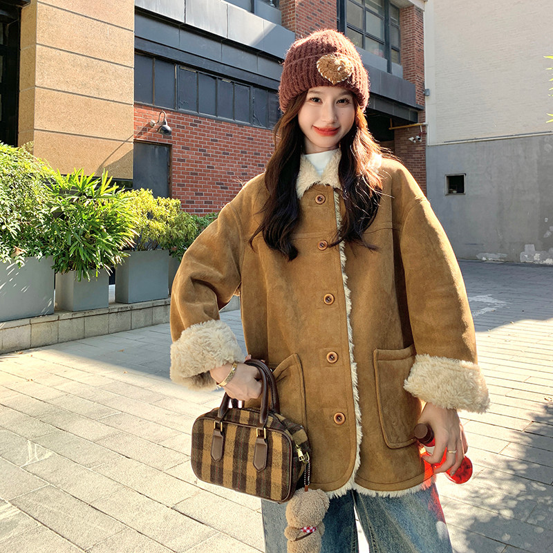 【现货】新款棕色羊羔毛两面穿皮毛一体005-6056-P205-K298，女装棉衣/棉服，浙宝005