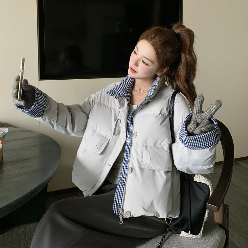 【新款现货】立领格子拼接羽绒服短外套005-6117-P255-K378,女装羽绒服,浙宝005 【新款现货】立领格子拼接羽绒服短外套005-6117-P255-K378,女装羽绒服,浙宝005