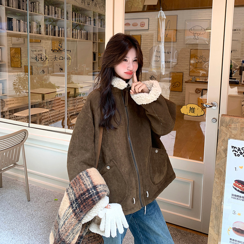 【现货】麂皮绒羊羔毛外套两面穿皮毛一体005-6061-P230-K338，女装棉衣/棉服，浙宝005