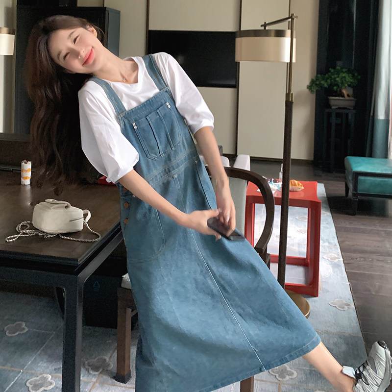 2026夏季新款蓝色薄牛仔背带连衣裙两件套9911-P155-K228，女装连衣裙，浙宝005