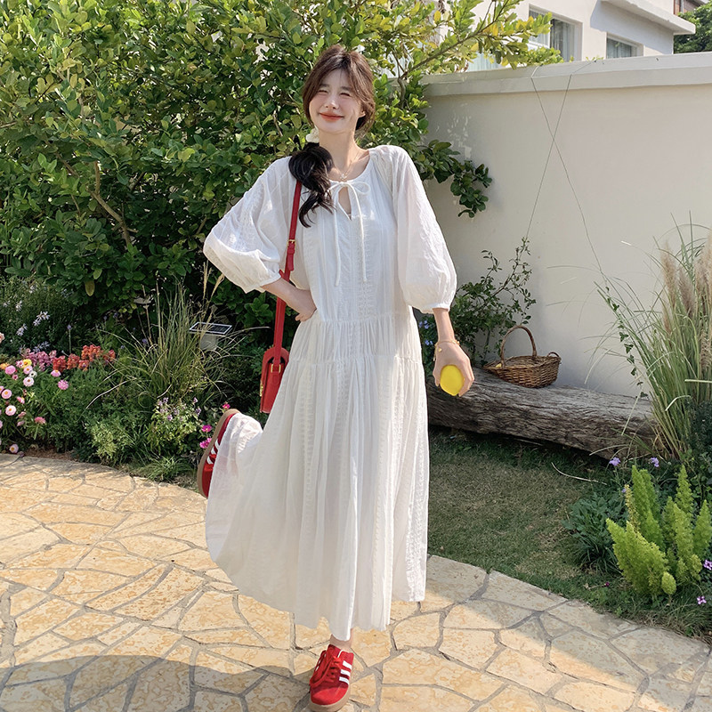 清纯系松弛感穿搭白色连衣裙女2025春夏新款独特漂亮超好看a字裙,女装连衣裙,浙宝005