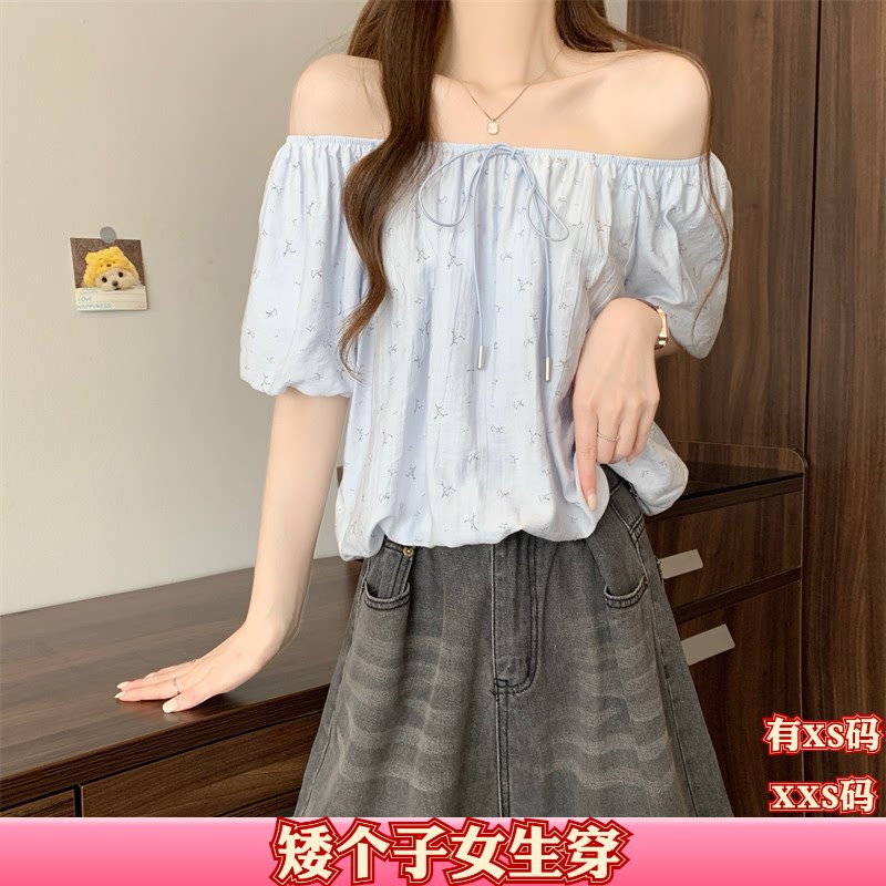 XXS加小码150cm显高女装夏季矮个子甜美衬衫一字肩打底衫上衣女