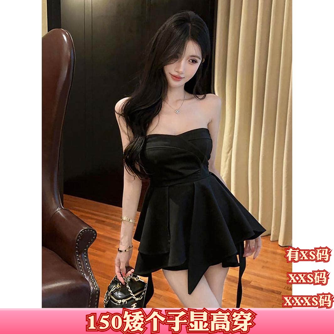 150cm新款夏季女装加小码XXS小个子花瓣裙收腰a字短款抹胸裙时尚