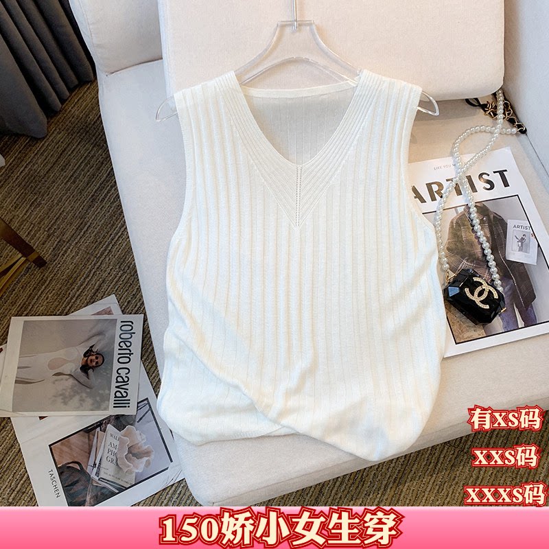 夏季女装150cm显高加小码XXS小矮个子V领无袖T恤背心吊带打底衫