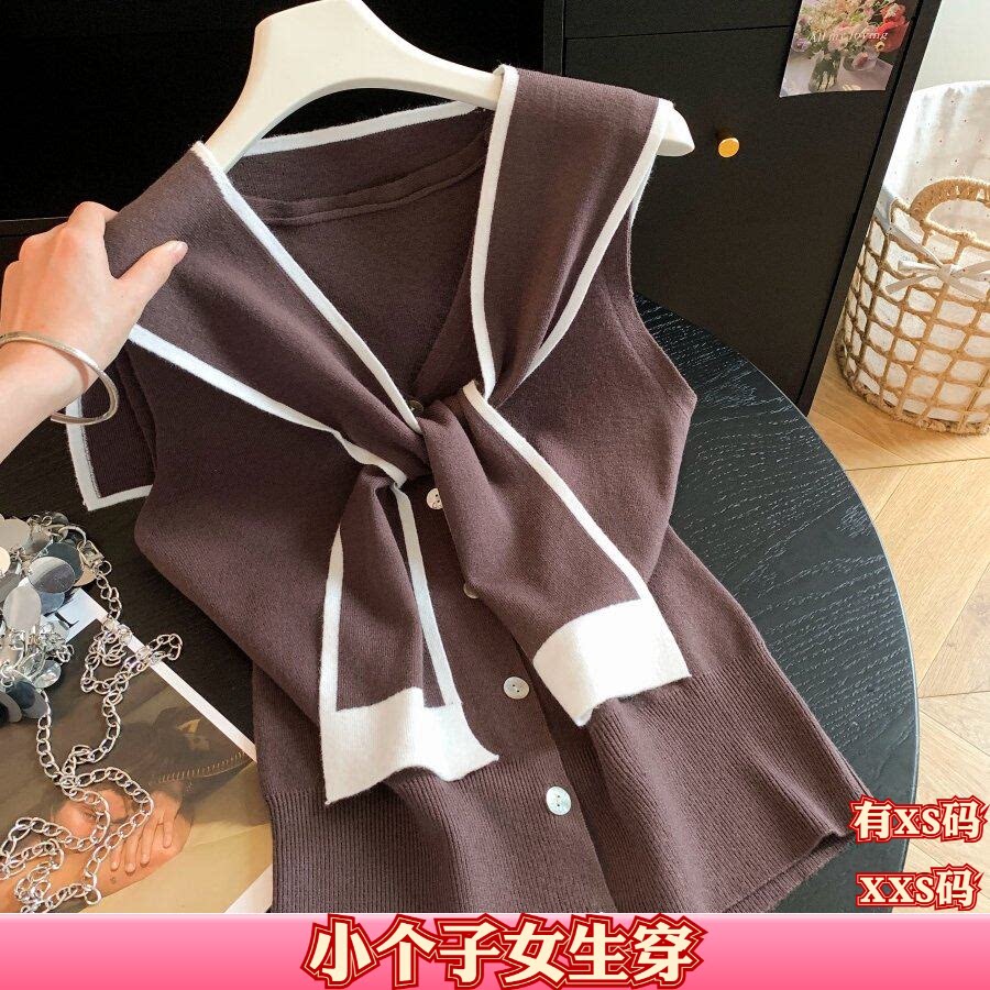 小个子女装秋装150cm显高加小码XXS披肩无袖针织马甲马夹条纹背心