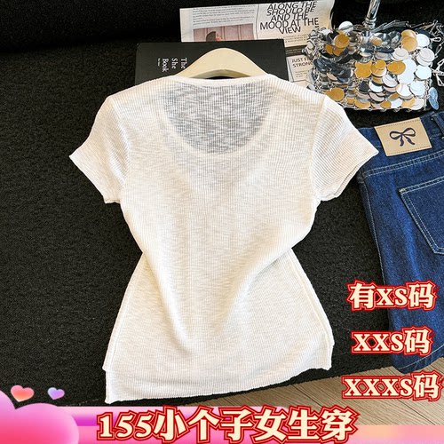 150矮小个子夏装女装155cm显高加小码假两件短袖T恤针织衫圆领女