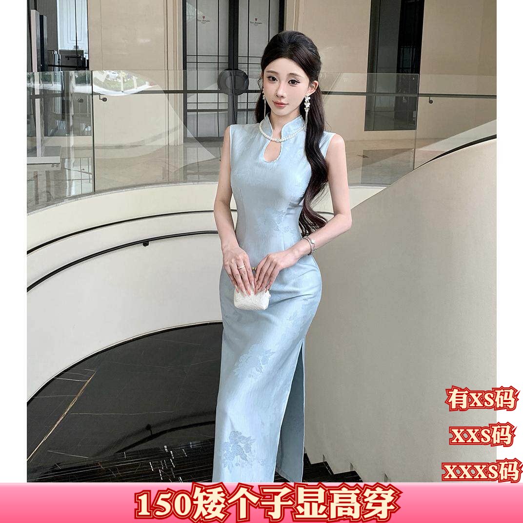 夏季女装小个子150cm显高加小码XXXS旗袍温柔裙时尚连衣裙配项链