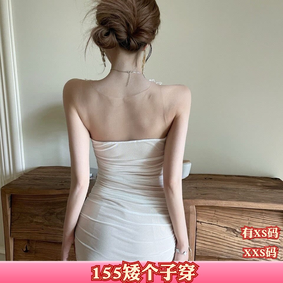 小个子女装150cm秋装显高加小码XXS辣妹网纱连衣裙高腰紧身背心裙