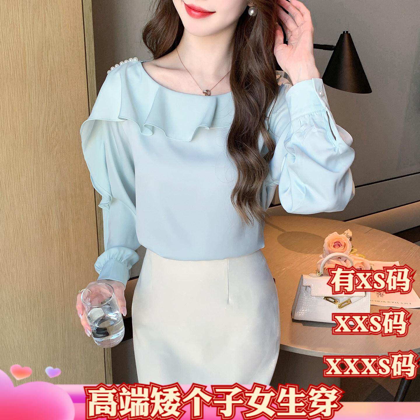 搭配150cm小个子XXXS春季女装2026别致荷叶边v领长袖衬衫雪纺衫女 - 高端气质穿搭严选女装店出品