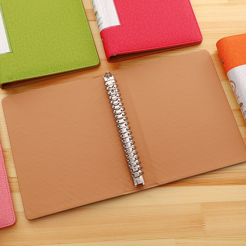 皮面外壳多功能笔记本插页袋