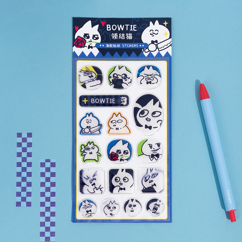 领结猫原创滴胶立体透明贴纸