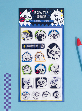 领结猫原创滴胶立体透明贴纸学生创意手账贴手机壳行李箱装饰贴
